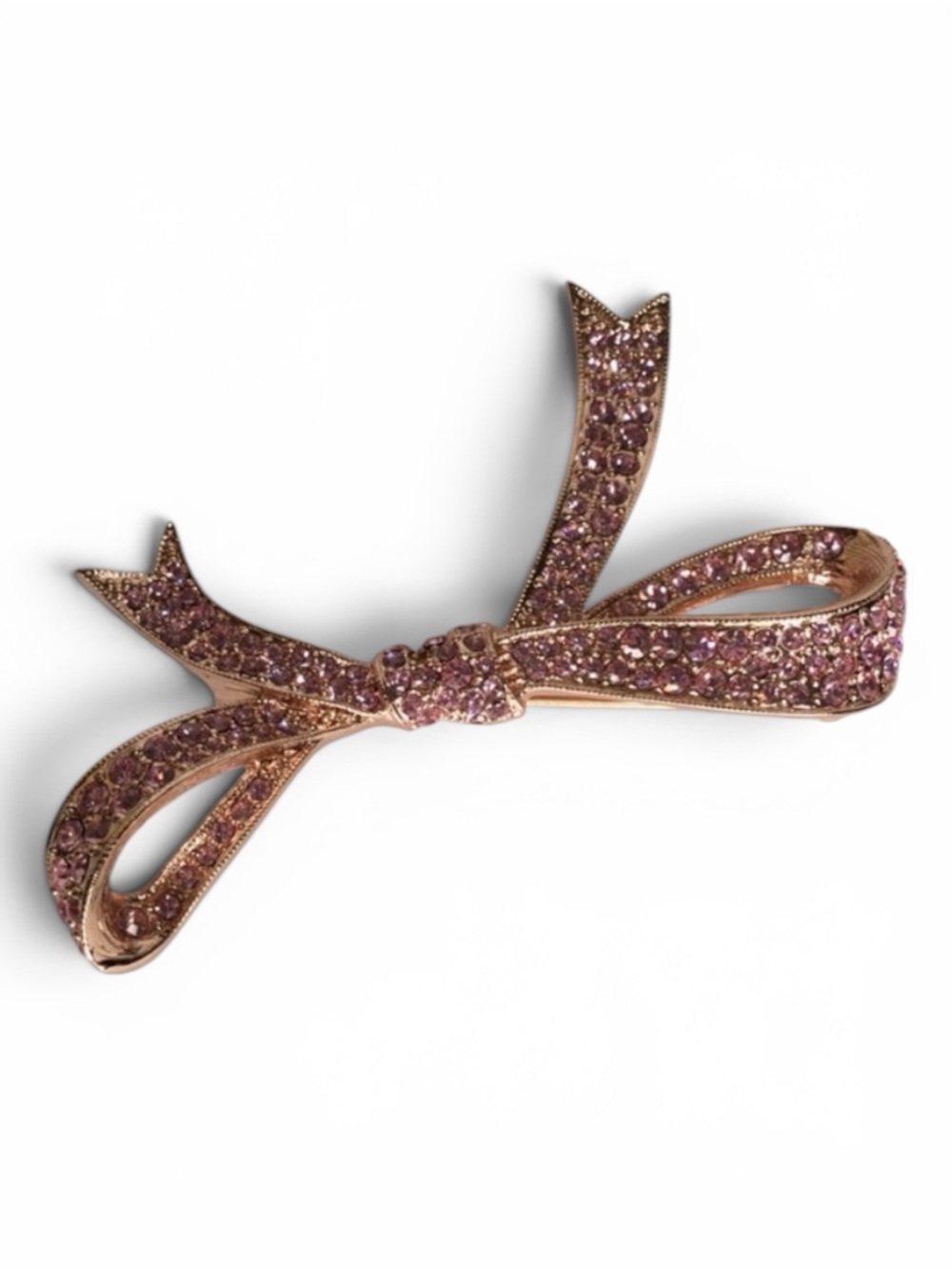 Vintage KJL Rosegold Tone Pink Pavé Bow Brooch - New Old Stock - Picture 6 of 13